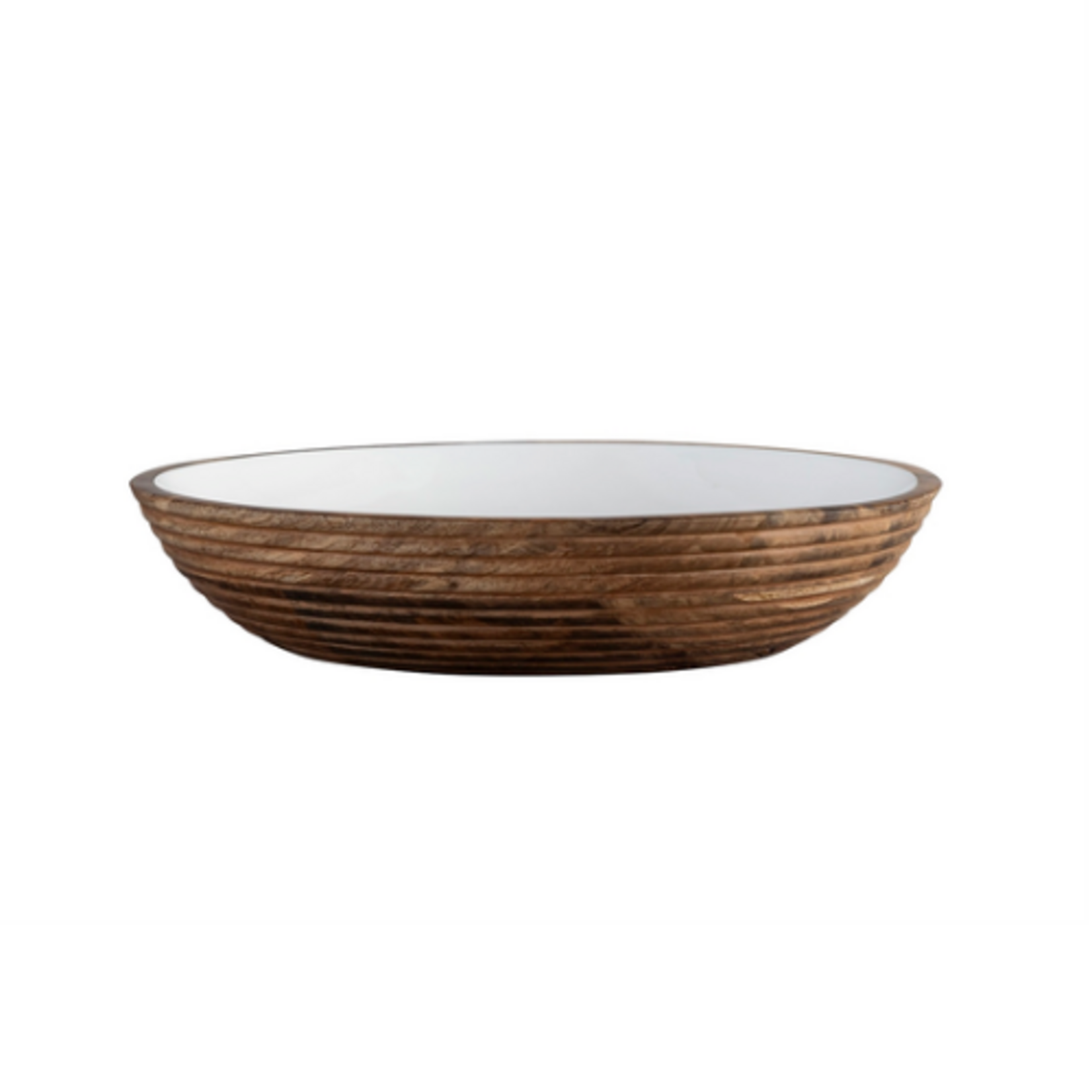 Outside The Box 15" Mango Wood & White Enamel Hand Crafted Bowl