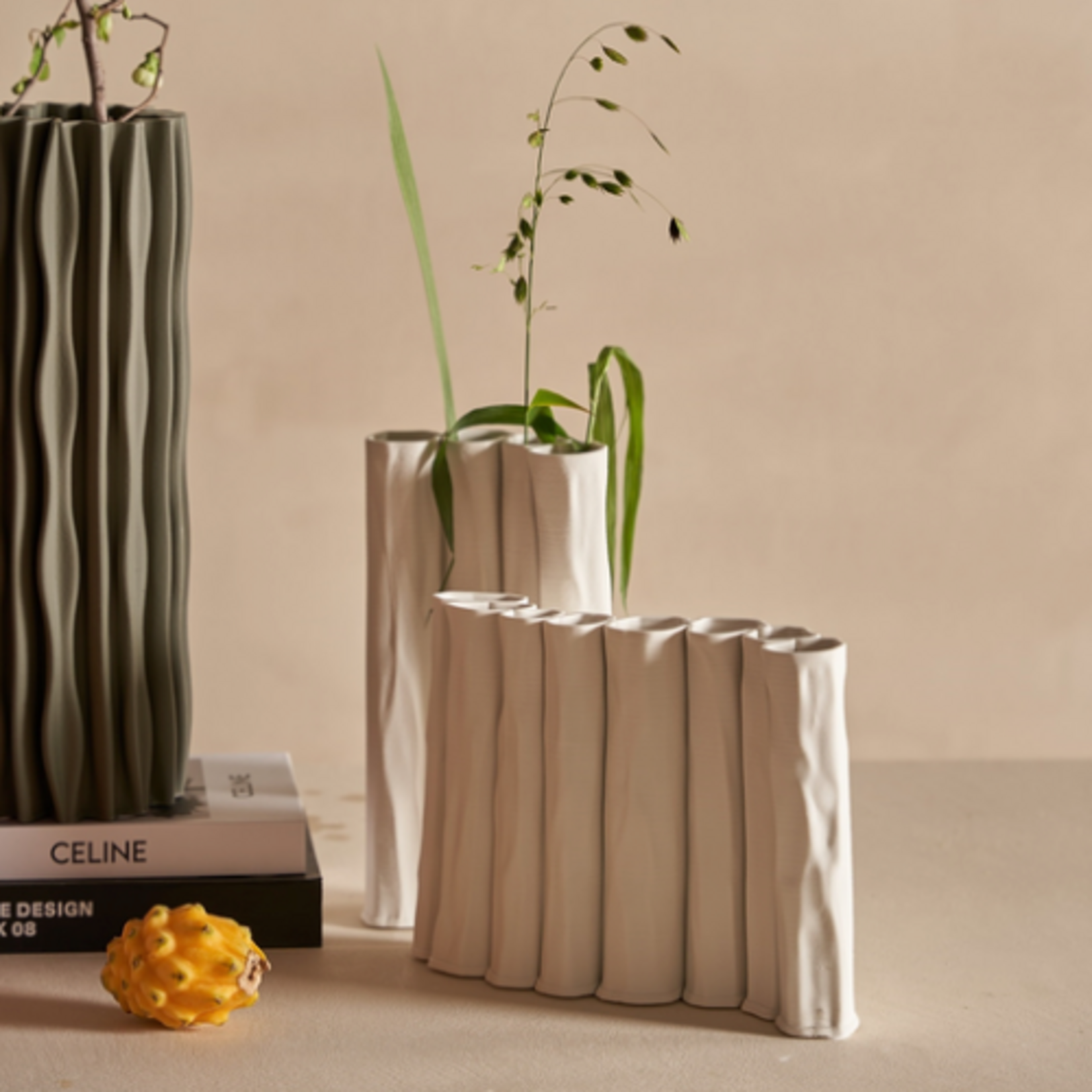 Outside The Box 13" White 3D Hand Crafted 6" Diameter Cylinder Ceramic Vase