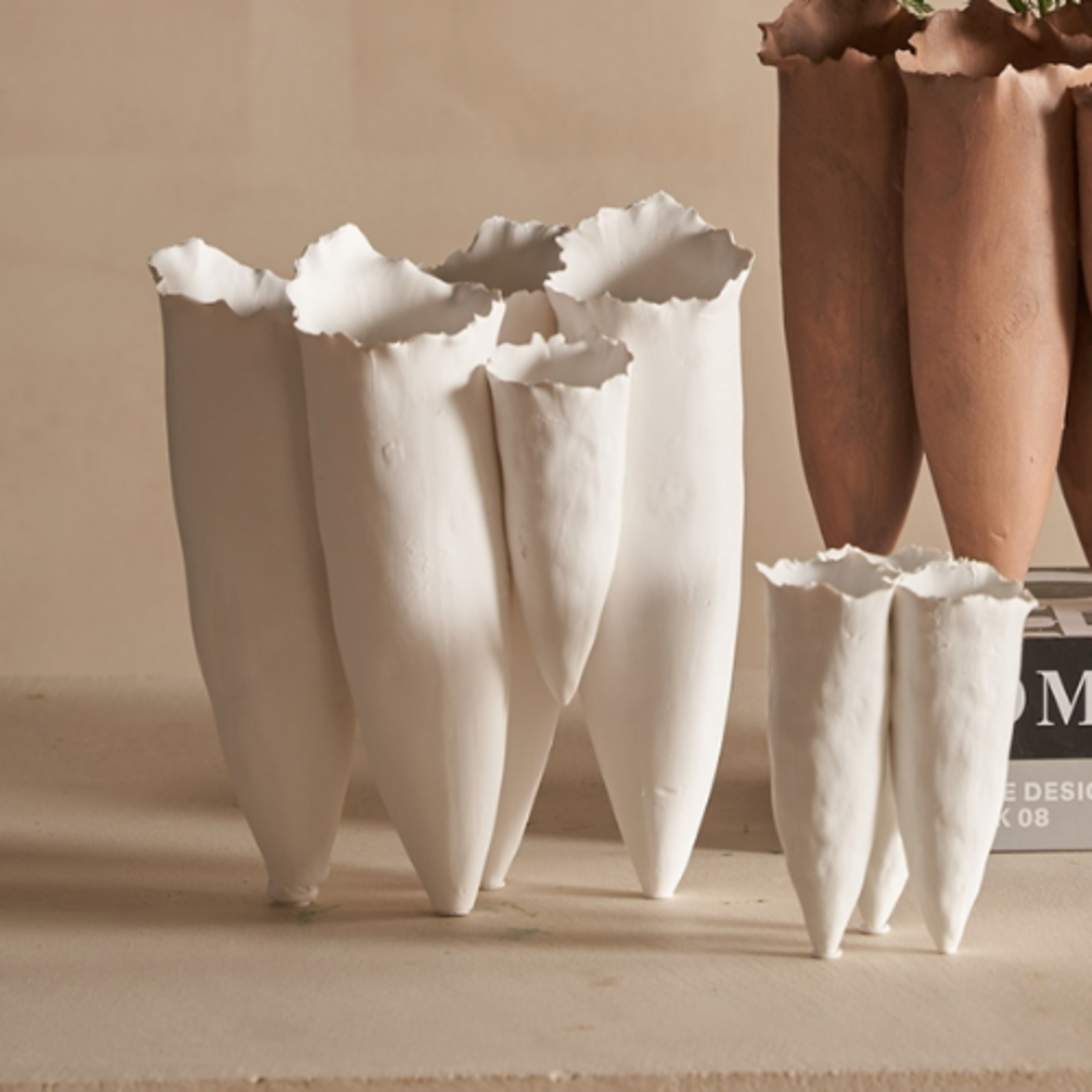 Outside The Box 10" White Cone Ceramic Vase