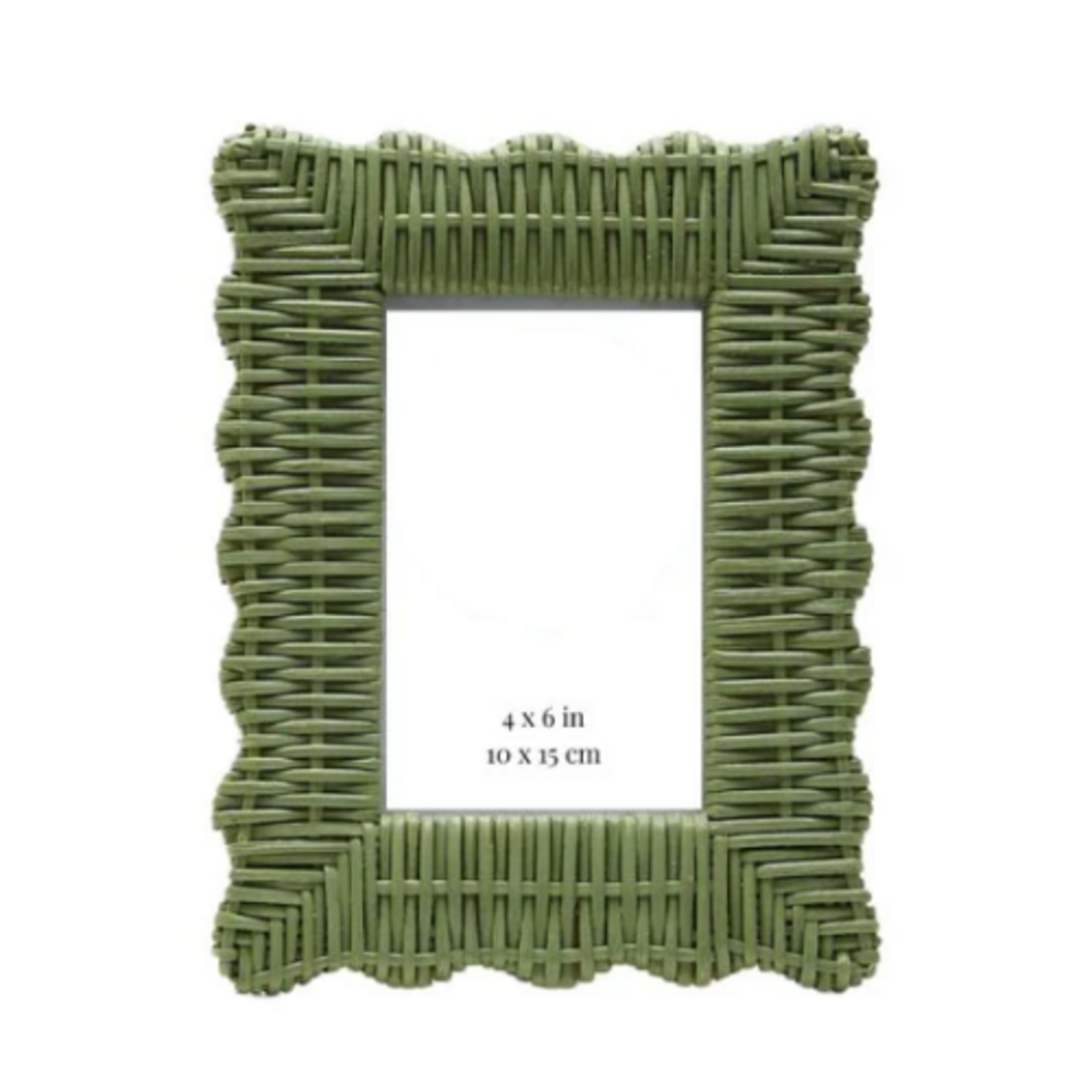 Outside The Box 4x6 Green Rattan Wicker Weave Scalloped Photo Frame