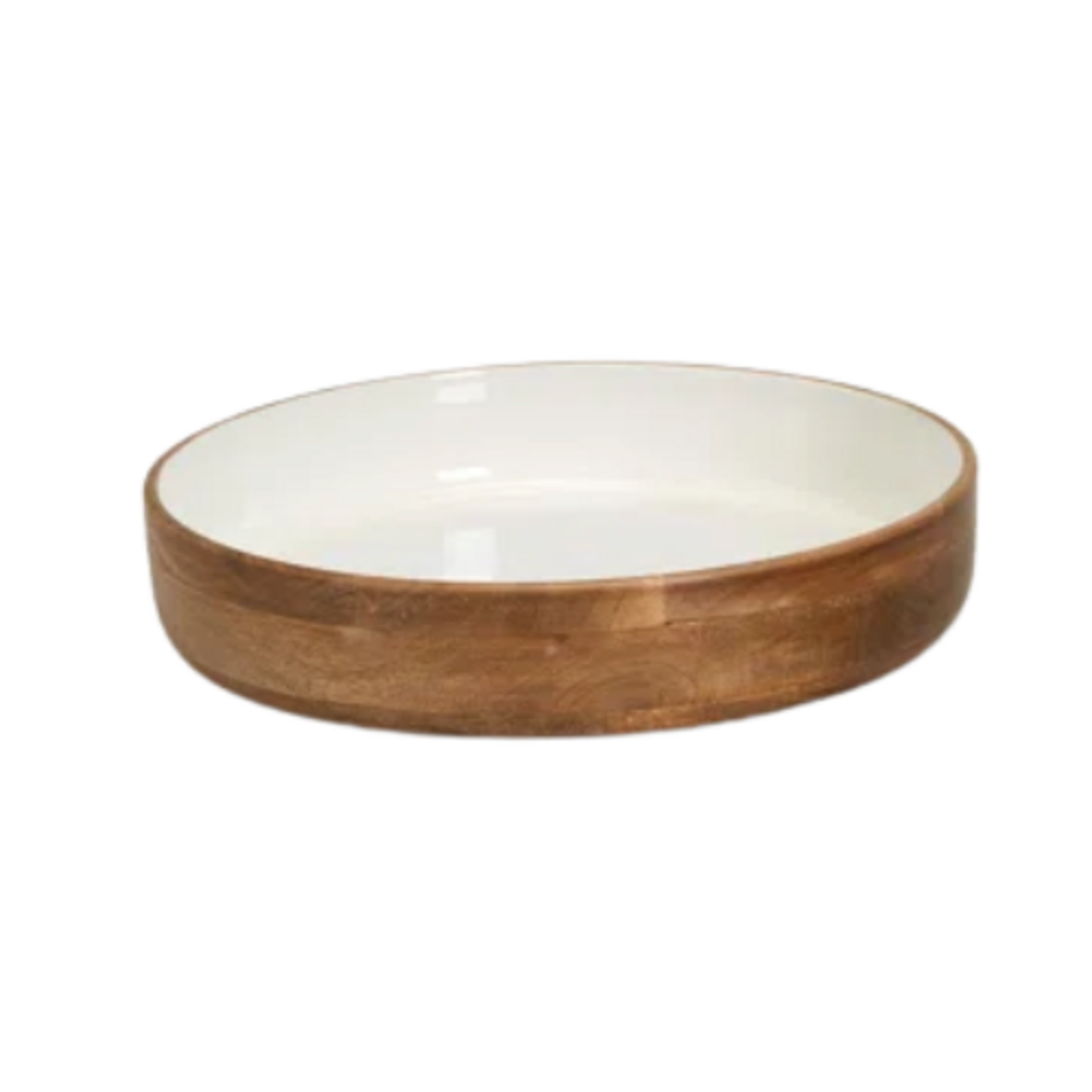 Outside The Box 16" Acacia Wood & White Enamel Hand-Crafted Round Pedestal Bowl