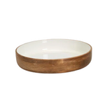 Outside The Box 14" Acacia Wood & White Enamel Hand-Crafted Round Pedestal Bowl