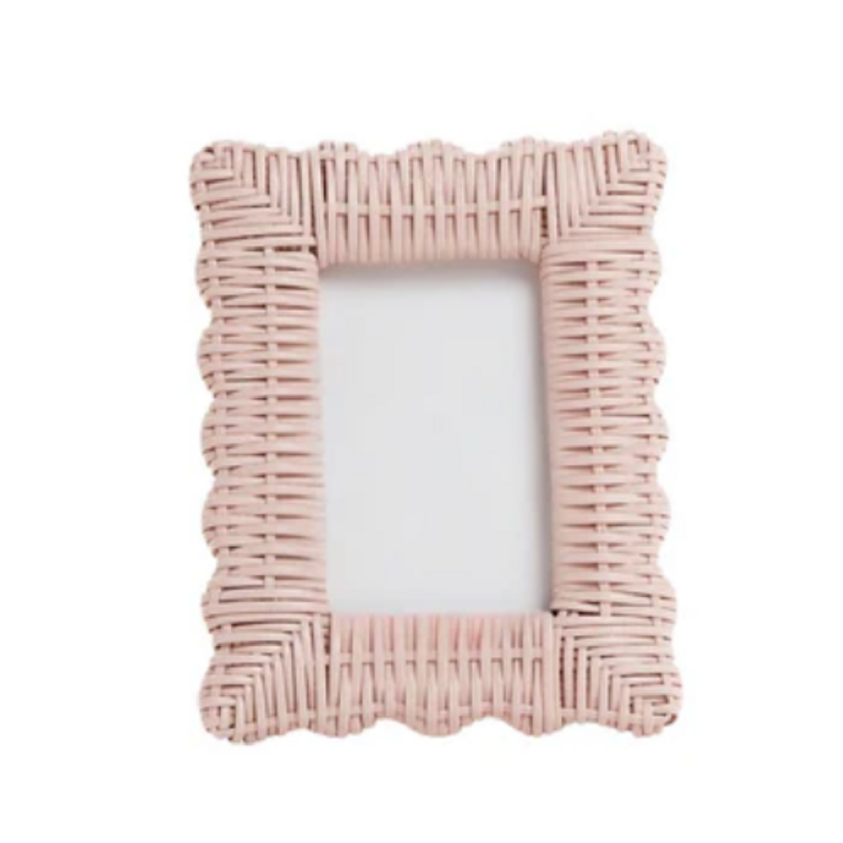 Outside The Box 4x6 Pink Rattan Wicker Weave Scalloped Photo Frame