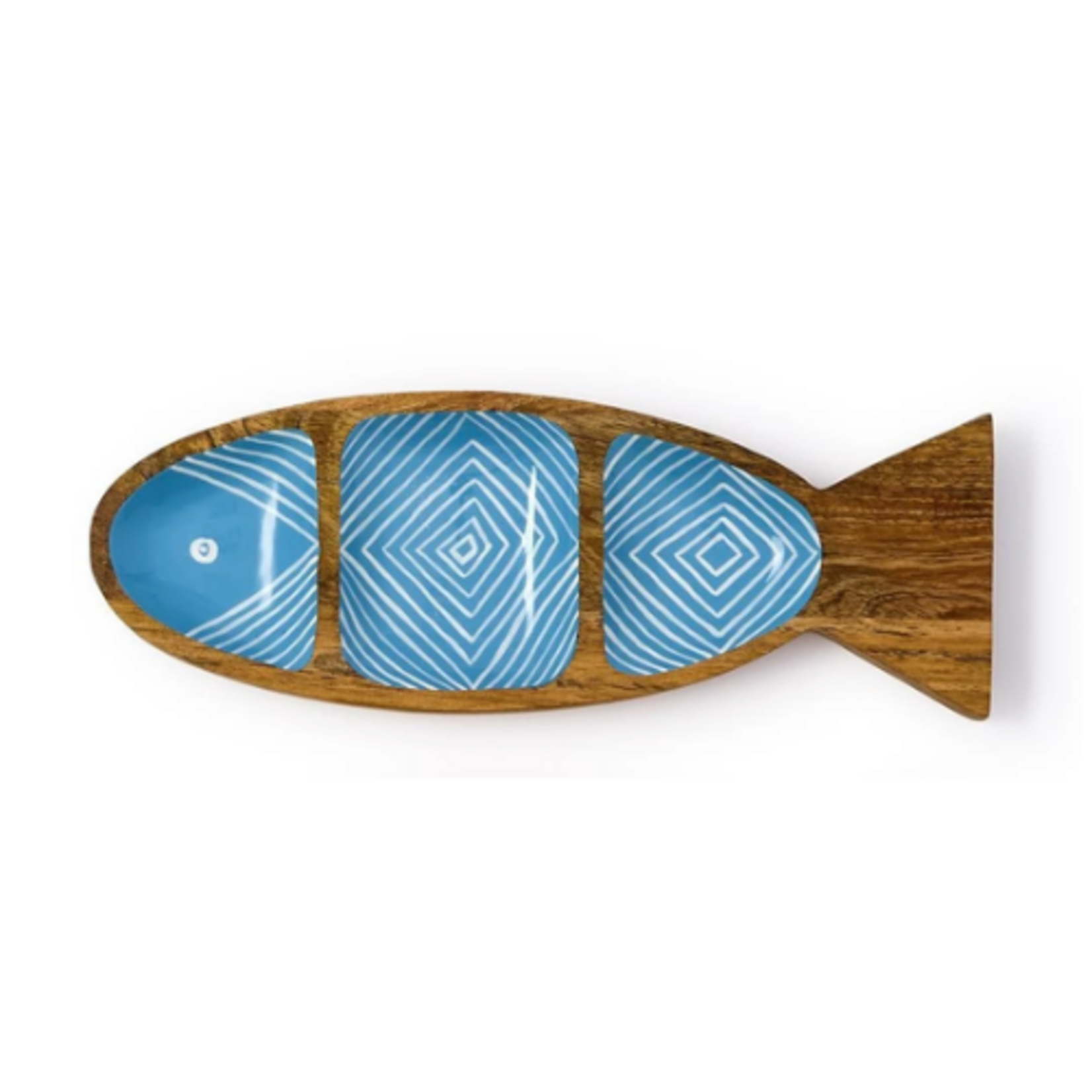 Outside The Box 12", 10" & 7" Set Of 3 Fish Hand Crafted Mango Wood Trays