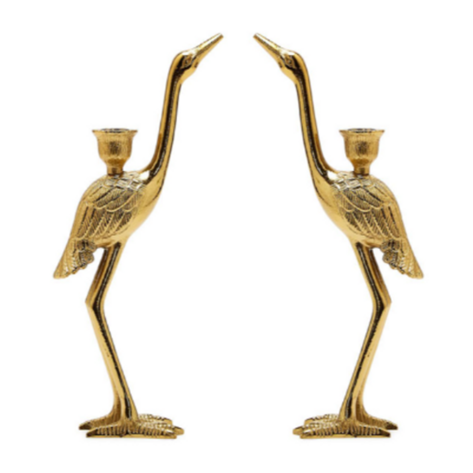 Outside The Box 12" Set Of 2 Crane Antique Gold Candle Holders