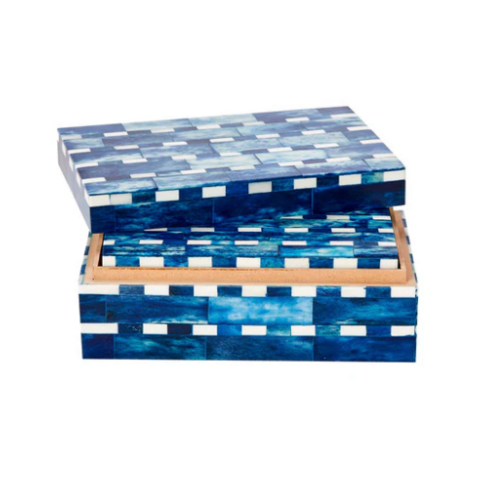 Outside The Box 7x4 Indigo Blue & White Tiled Bone Inlay Hand Crafted Decorative Box
