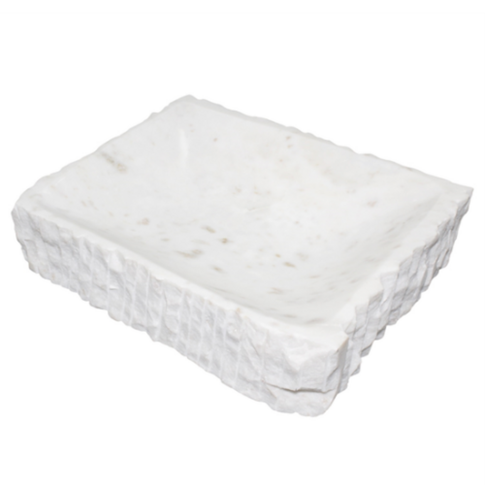 Outside The Box 12x9 White Marble Natural Organic Edge Hand Crafted Rectangular Bowl
