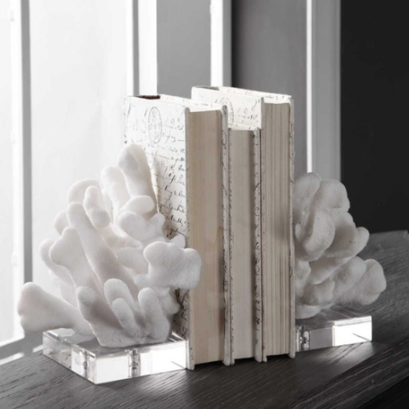 Outside The Box 9" Set Of 2 Charbel Faux White Coral Bookends