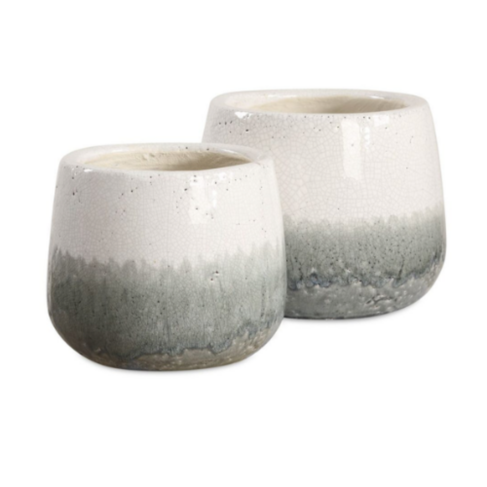 Outside The Box 6" & 5" Set Of 2 Nimbus White & Gray Crackled Ceramic Vases