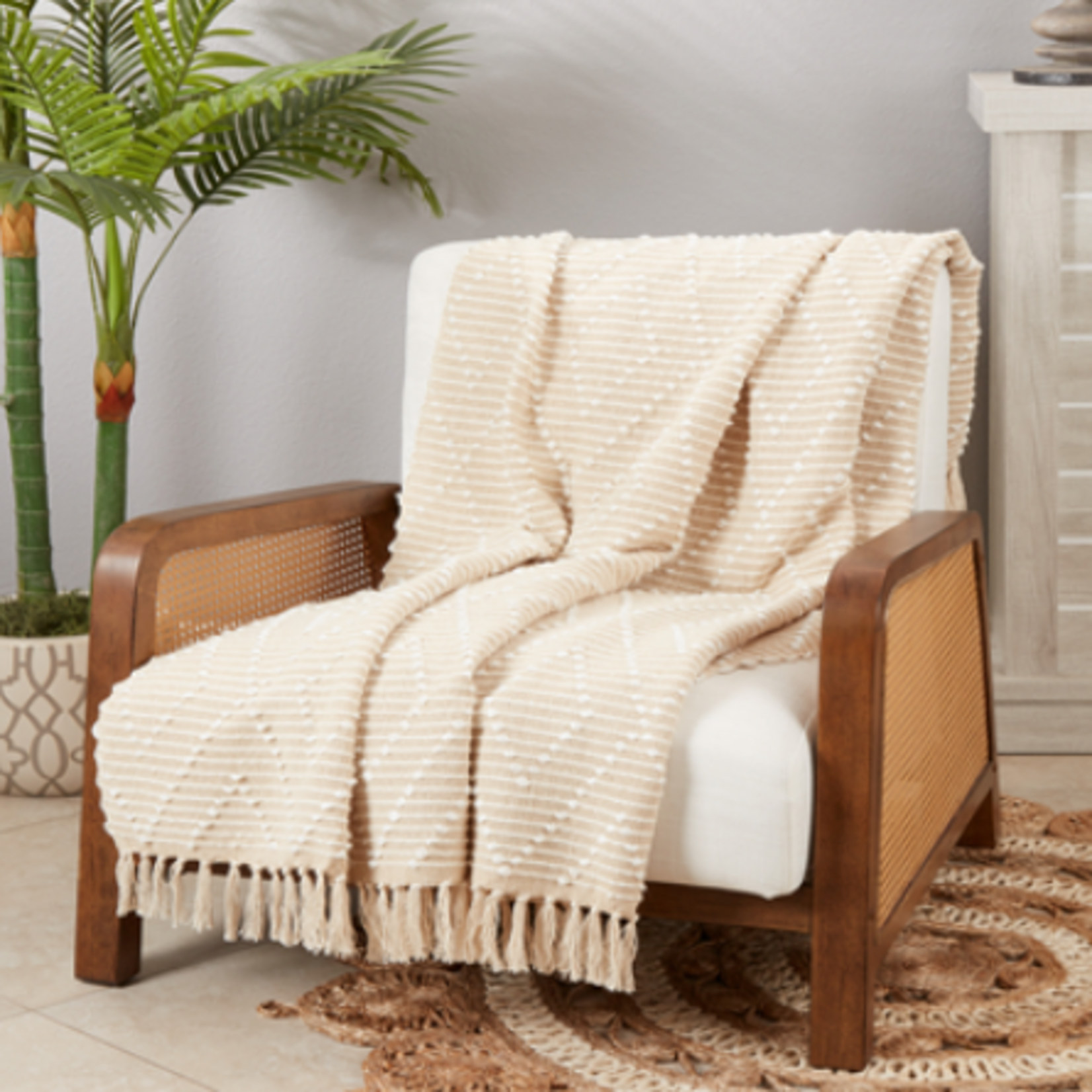 Outside The Box 50x60 Natural & White Diamond Woven Throw Blanket - TH015