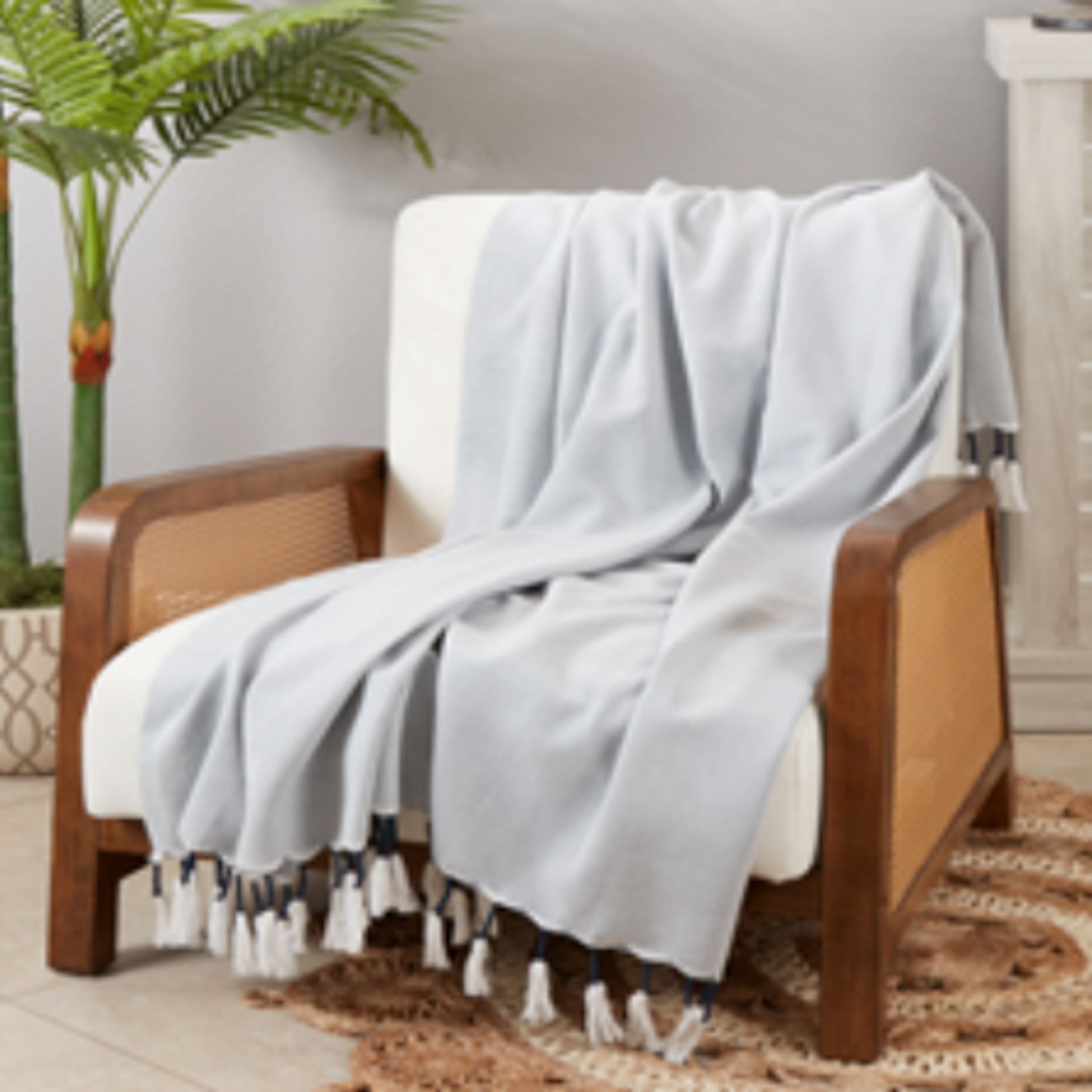 Outside The Box 50x60 Chambray 100% Tassel Throw Blanket - TH2164