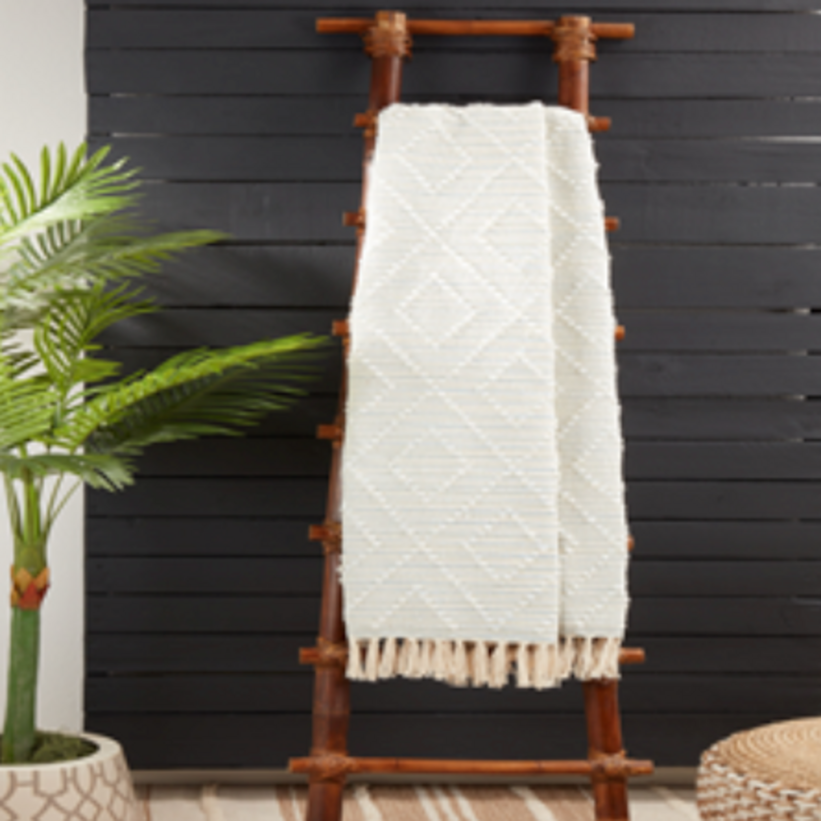 Outside The Box 50x60 Aqua Stripe & Diamond 100% Cotton Throw Blanket - TH117