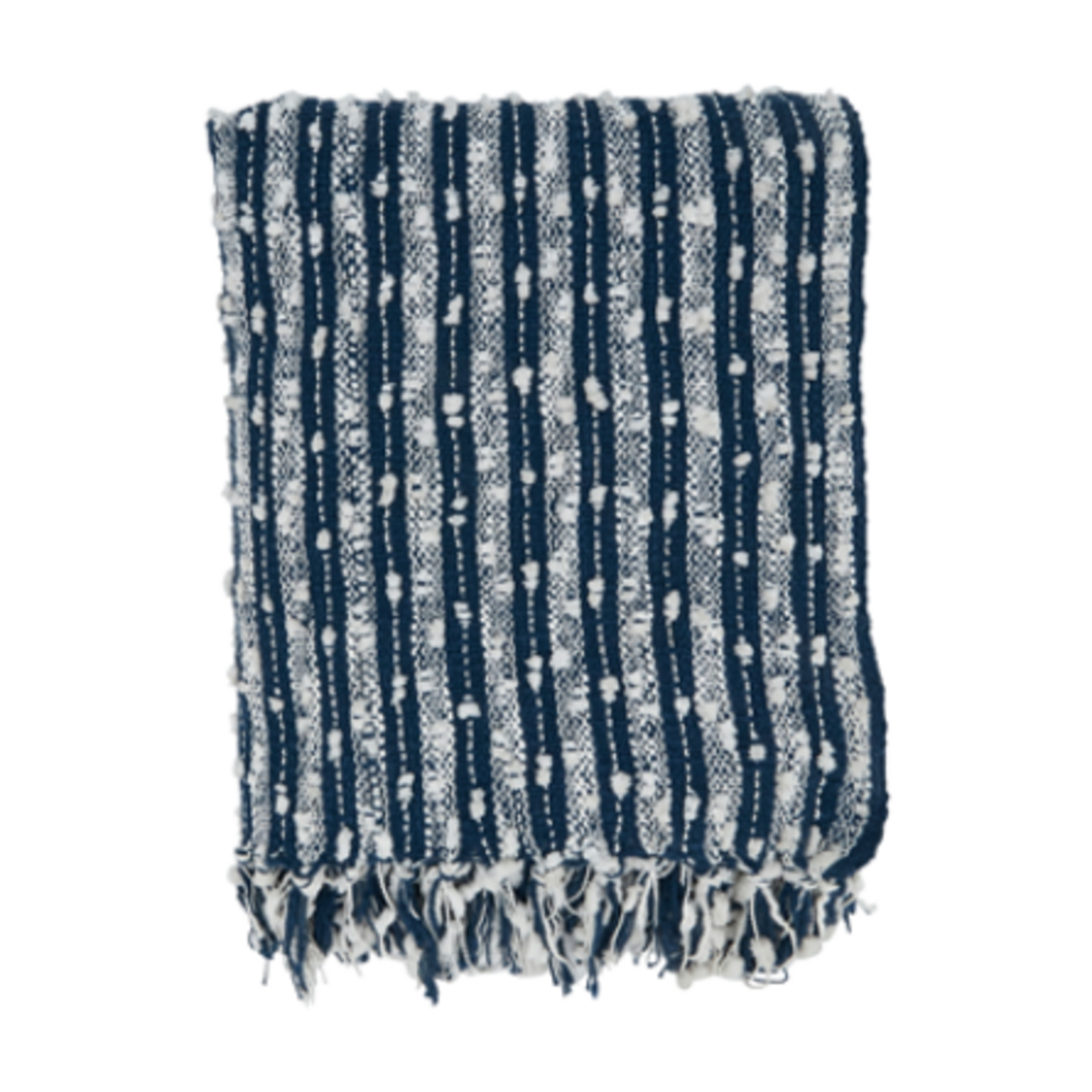 Outside The Box 50x60 Navy Blue Striped 100% Cotton Throw Blanket - TH912