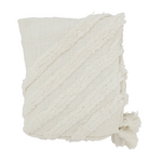 Outside The Box 50x60 White Tufted Diagonal 100% Cotton Tassel Throw Blanket - TH314