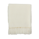 Outside The Box 50x60 Ivory Tasseled Waffle Weave Throw Blanket - TH021