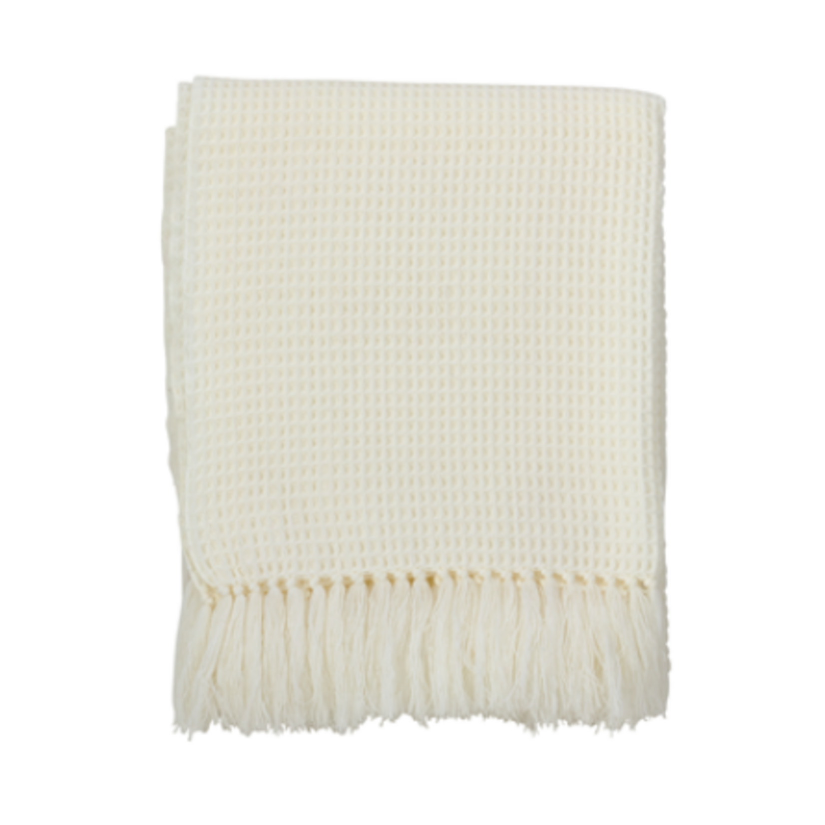Outside The Box 50x60 Ivory Tasseled Waffle Weave Throw Blanket - TH021