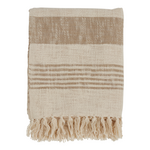 Outside The Box 50x60 Natural Stripe & Tasseled 100% Cotton Throw Blanket - TH387