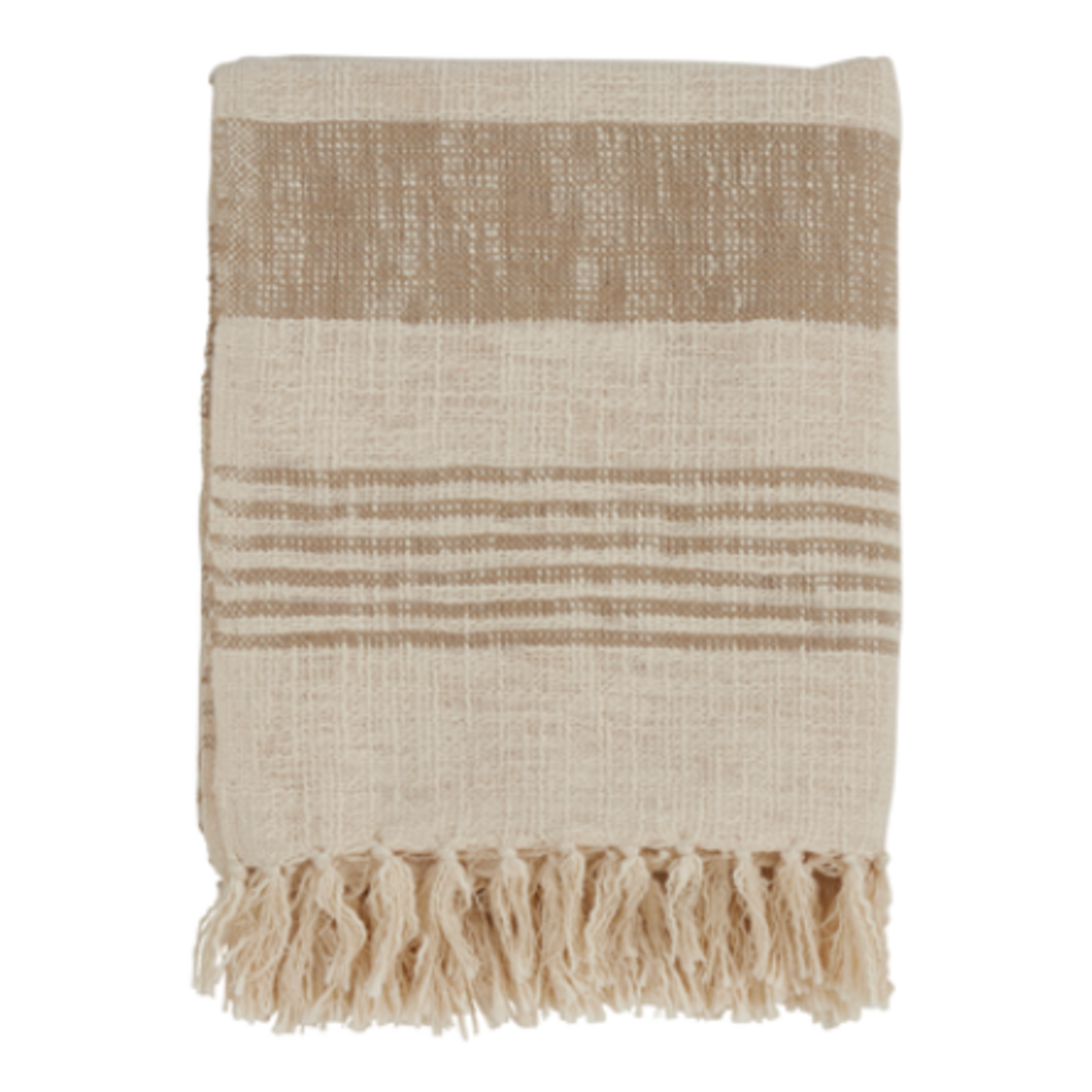 Outside The Box 50x60 Natural Stripe & Tasseled 100% Cotton Throw Blanket