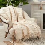 Outside The Box 50x60 Natural Fringe Stripe 100% Cotton Throw Blanket