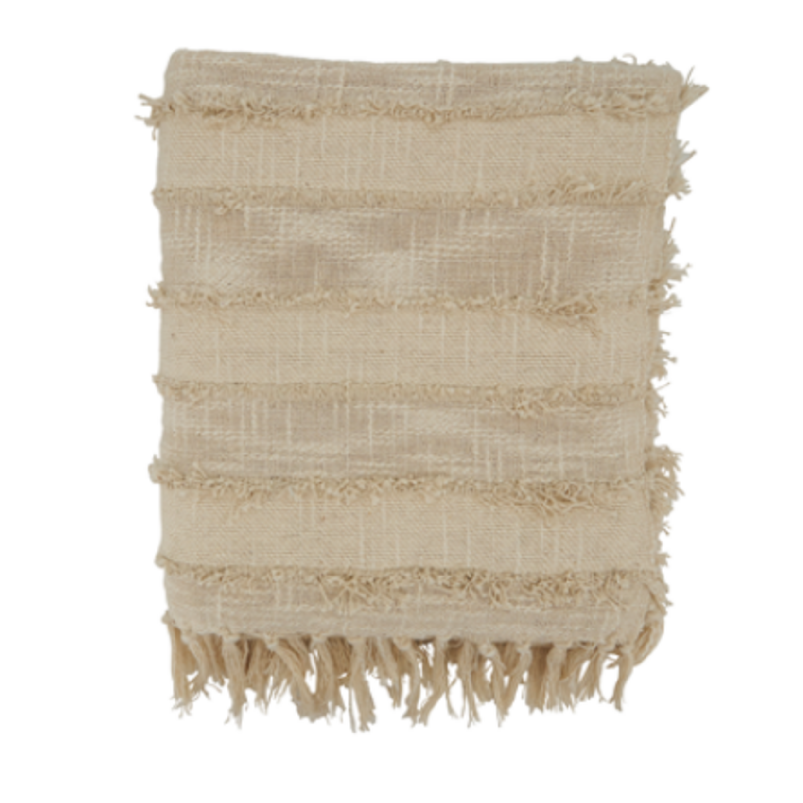 Outside The Box 50x60 Natural Fringe Stripe 100% Cotton Throw Blanket