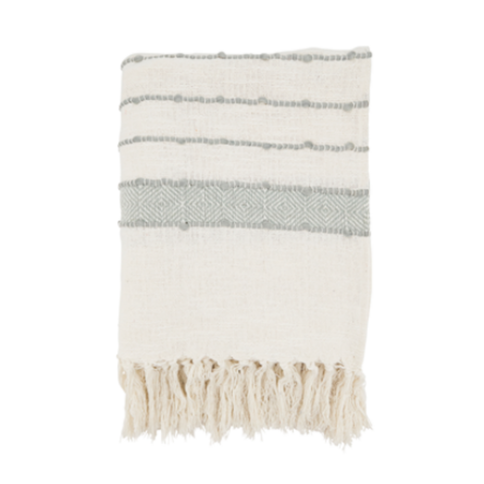 Outside The Box 50x60 Ivory & Gray Woven Striped 100% Cotton Throw Blanket