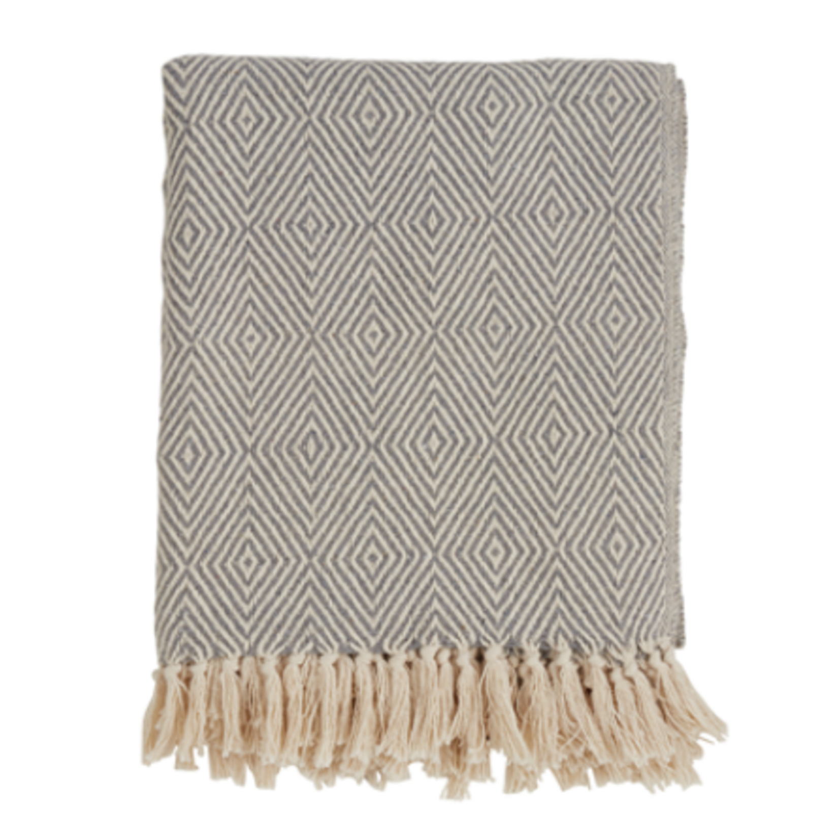 Outside The Box 50x60 Gray & Ivory Soft Diamond Weave 100% Cotton Throw Blanket