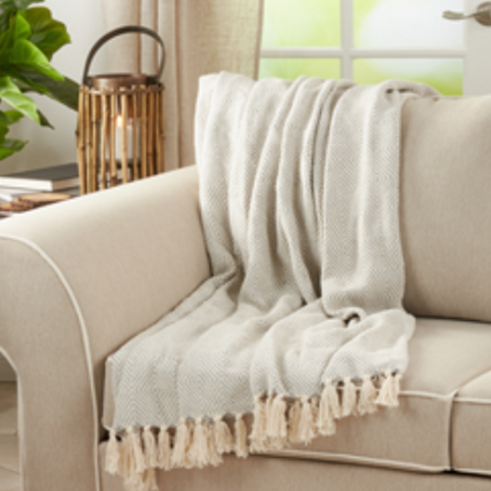 Outside The Box 50x60 Gray & Ivory Soft Diamond Weave 100% Cotton Throw Blanket