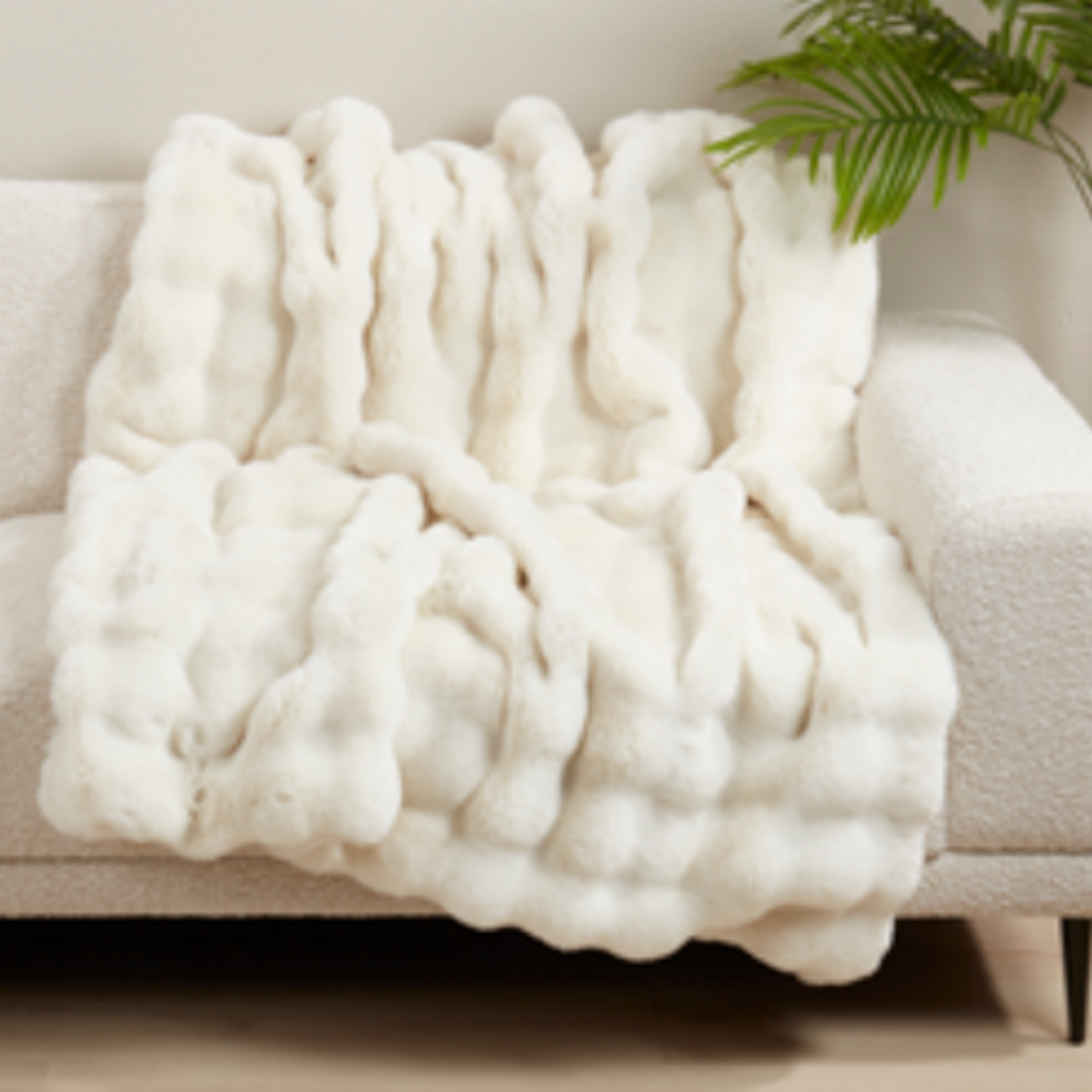 Outside The Box 50x60 Ivory Bubble Faux Fur Throw Blanket