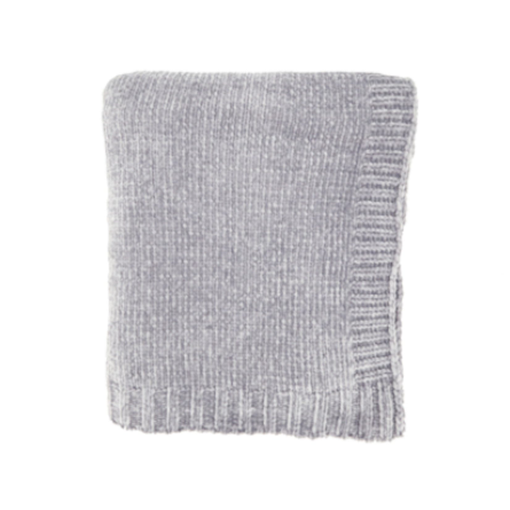 Outside The Box 50x60 Gray Knitted Chenille 100% Poly Throw Blanket