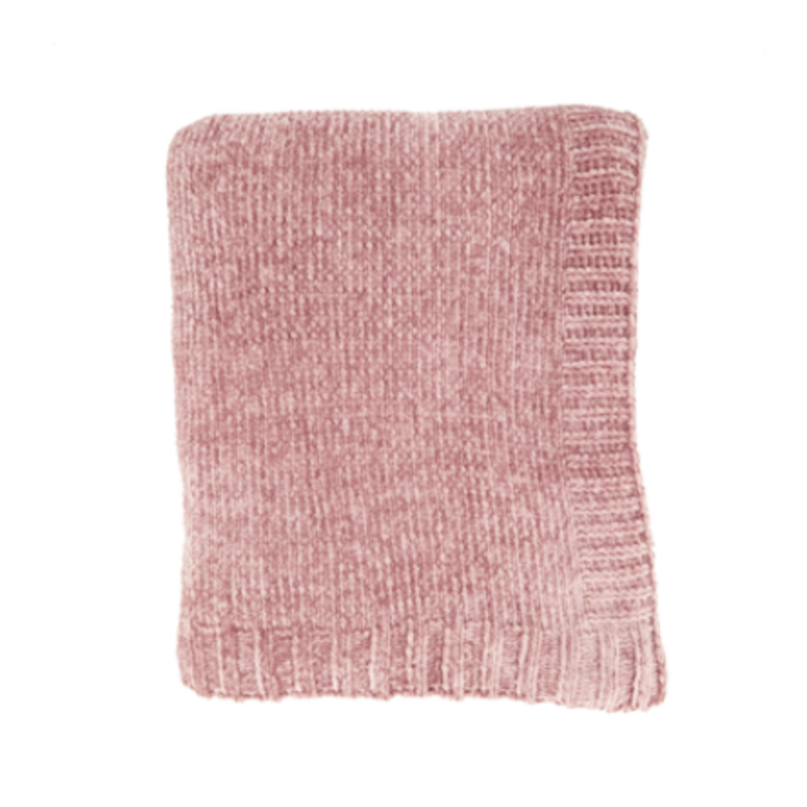 Outside The Box 50x60 Pink Knitted Chenille 100% Poly Throw Blanket