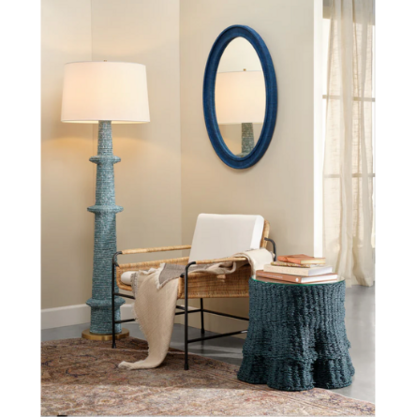 Outside The Box 70" Blue Mango Wood Beaded Hand Carved Floor Lamp