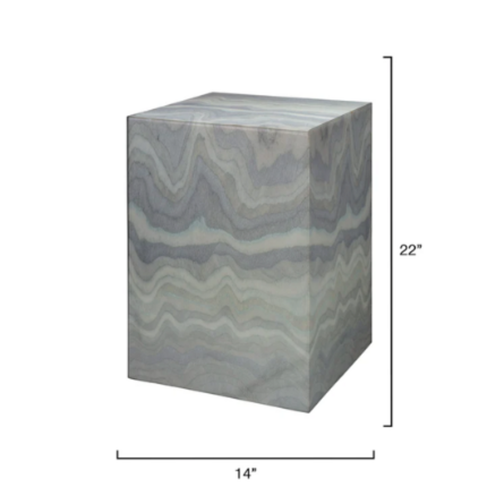 Outside The Box 14x14x22 Peak Pale Blue Flame Stitched  Lacquer Wood Side Table