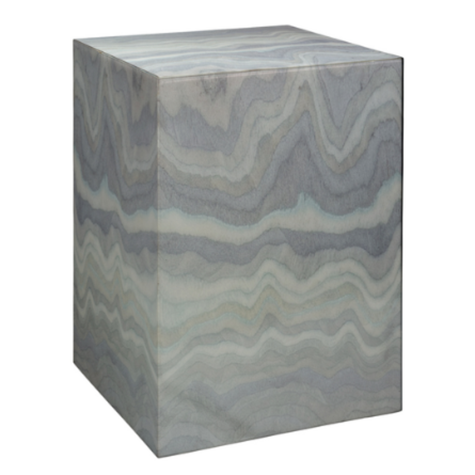 Outside The Box 14x14x22 Peak Pale Blue Flame Stitched  Lacquer Wood Side Table