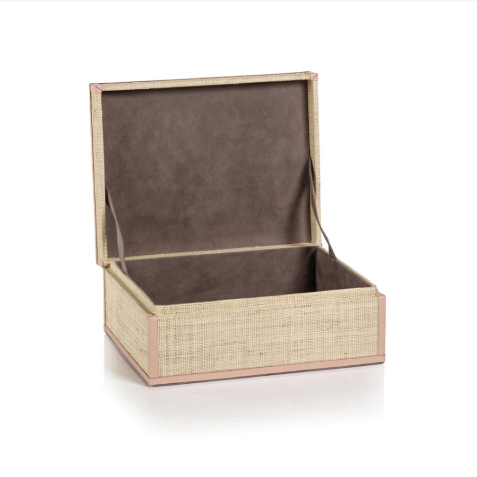 Outside The Box 13x10x5 Lulu Natural Raffia With Pink Leather Trim Box