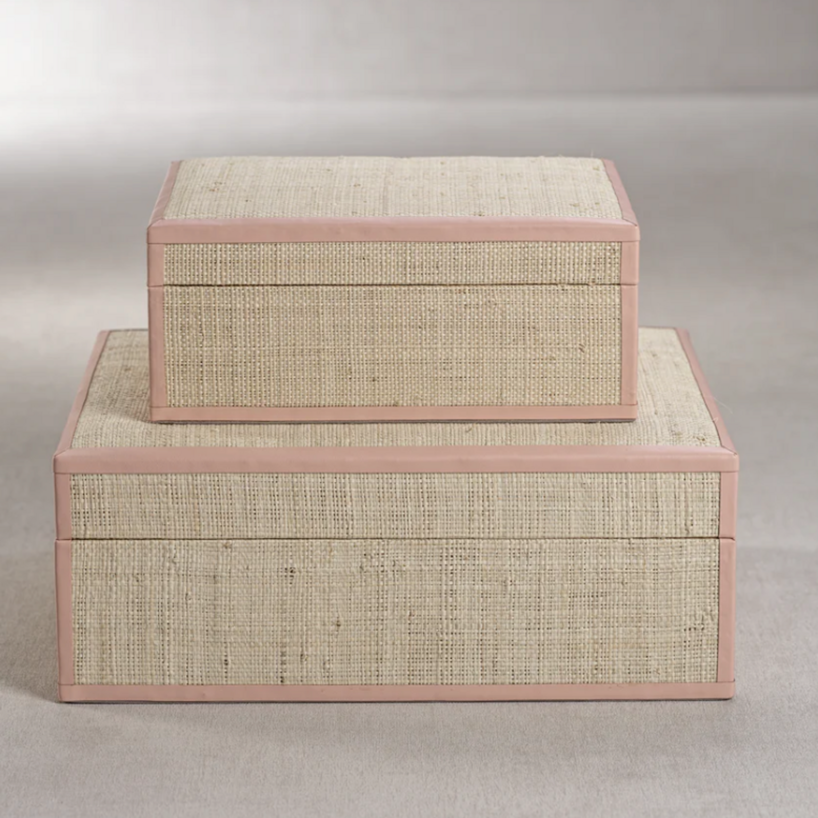 Outside The Box 13x10x5 Lulu Natural Raffia With Pink Leather Trim Box