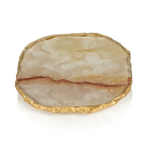 Outside The Box 4" Set of 4 Agate Amber Marble Glass Coasters With Gold Rim