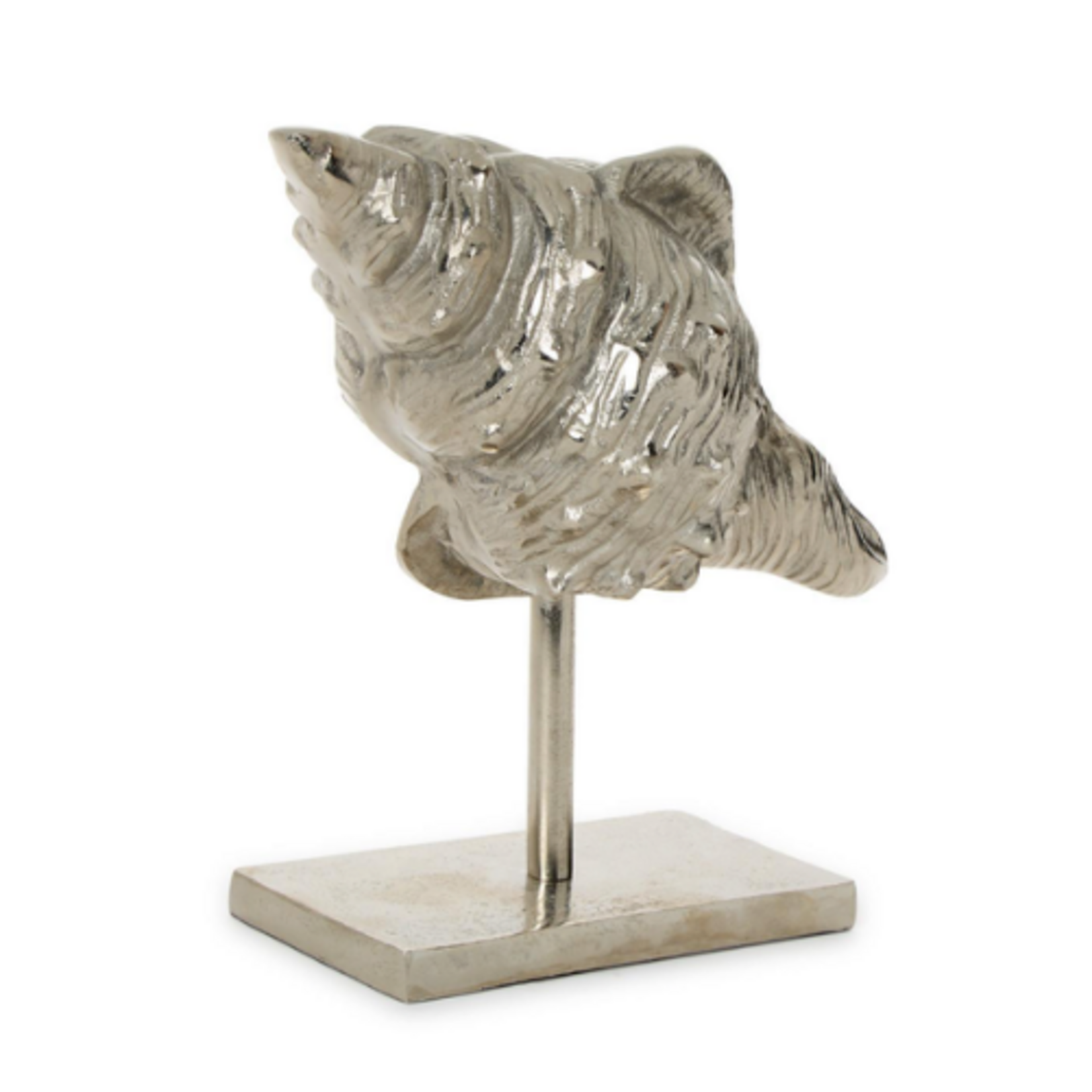 Outside The Box 11" Conch Shell Antique Silver Aluminum Sculpture On Stand