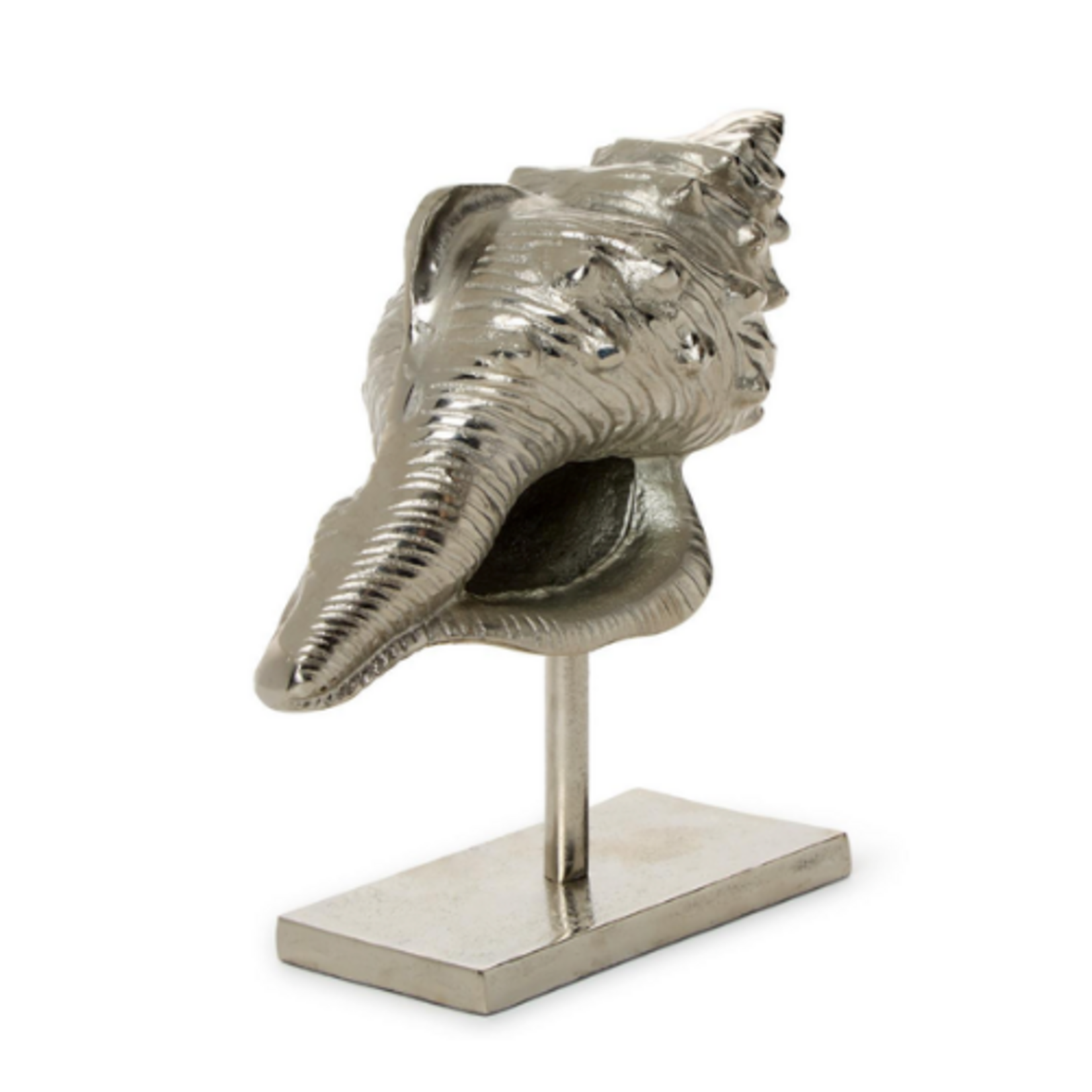 Outside The Box 11" Conch Shell Antique Silver Aluminum Sculpture On Stand