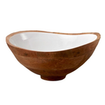 Outside The Box 12" Madras White Enamel & Mango Wood Bowl