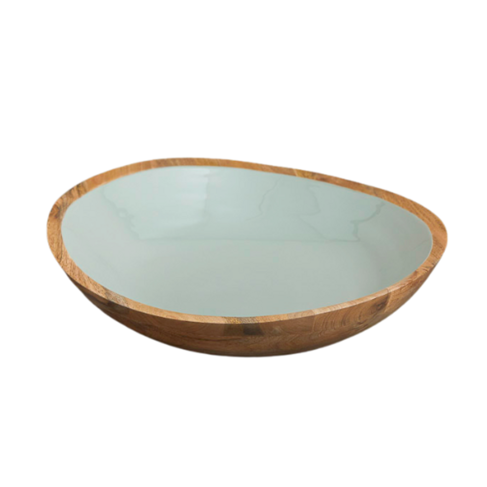 Outside The Box 18" Madras Sage Enamel & Mango Wood Round Bowl