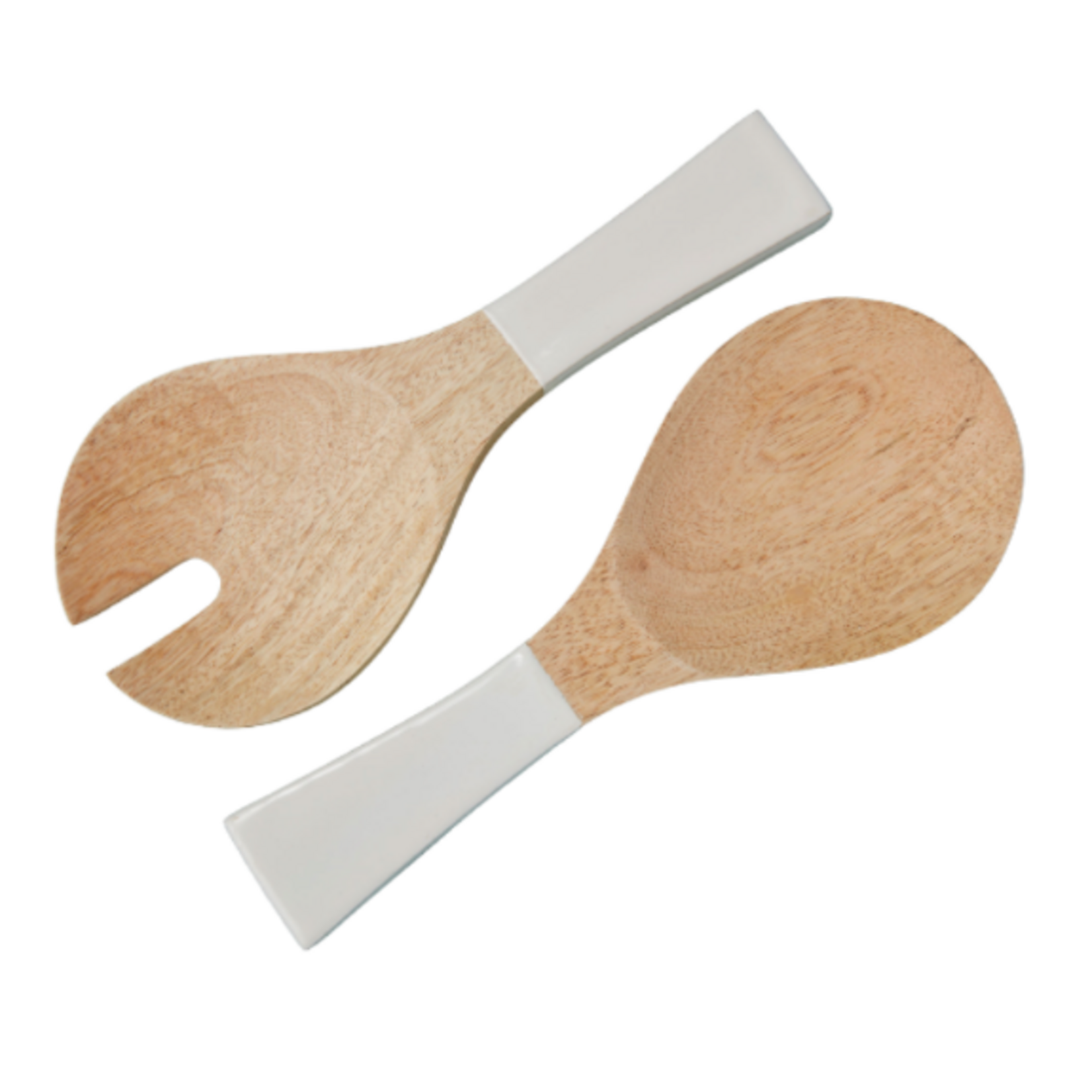 Outside The Box 10" Set Of 2 Madras White Enamel & Mango Wood Serving Utensils