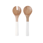 Outside The Box 14" Set Of 2 Madras White Enamel & Mango Wood Serving Utensils