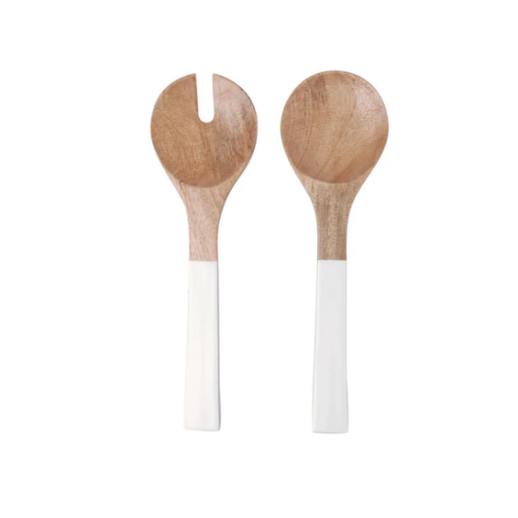 Outside The Box 14" Set Of 2 Madras White Enamel & Mango Wood Serving Utensils