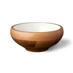 Outside The Box 11" Madras Curva White Enamel & Mango Wood Footed Bowl