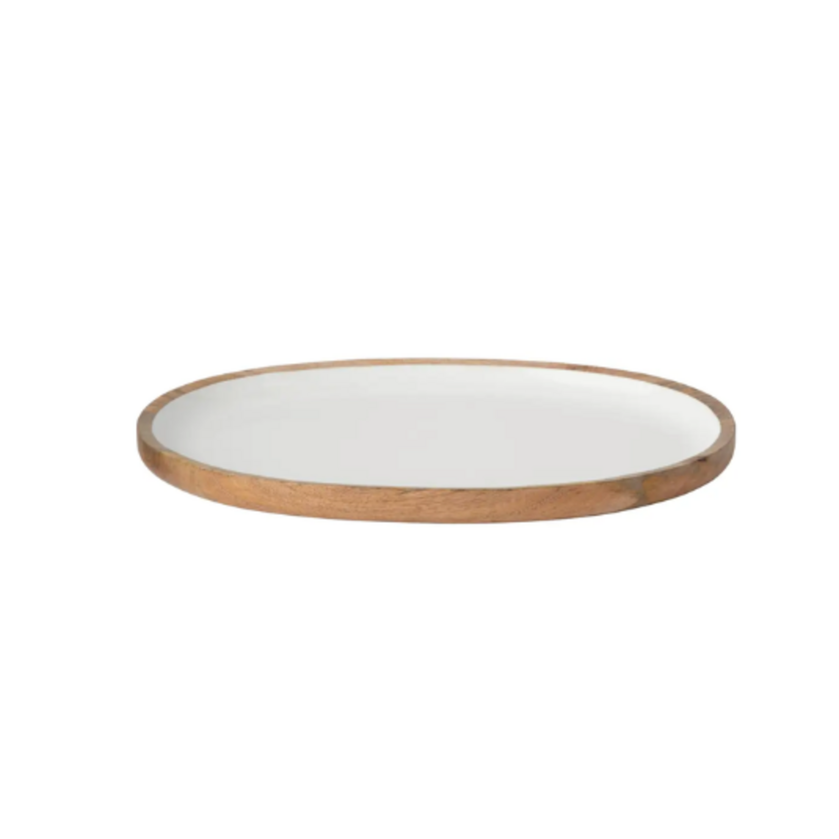 Outside The Box 22x14 Madras White Enamel & Mango Wood Oval Platter