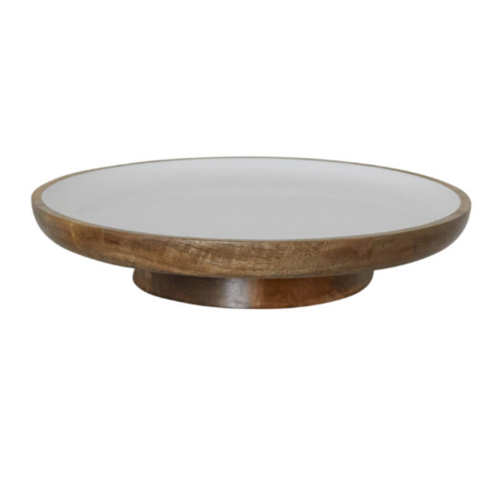 Outside The Box 18" Madras White Enamel & Mango Wood Footed Platter
