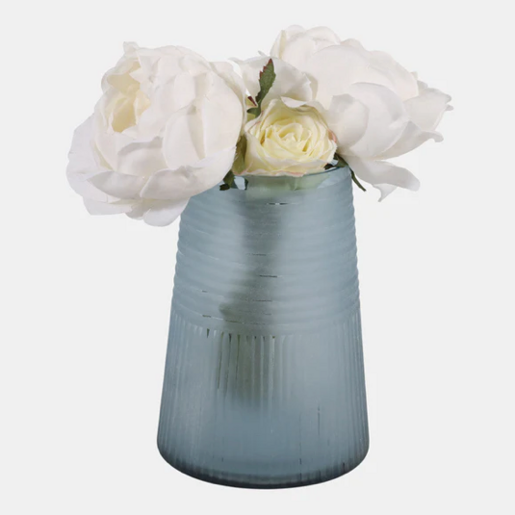 Outside The Box 8" Blue Etched Lines Tapered Glass Vase