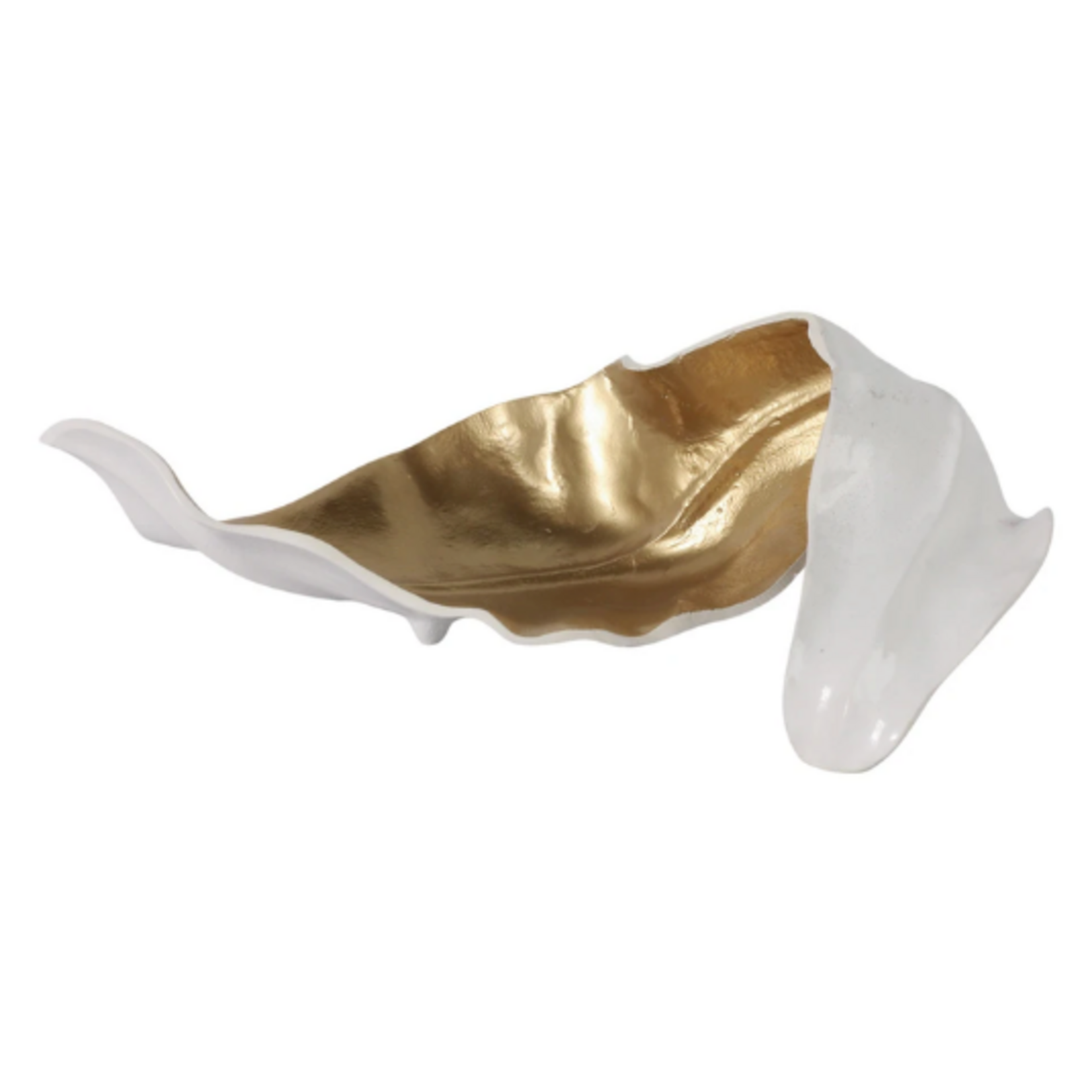 Outside The Box 18" White & Gold Hand Crafted Aluminum Leaf Tray / Sculpture