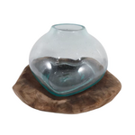 Outside The Box 12" Natural Teak Wood & Glass Cover Centerpiece