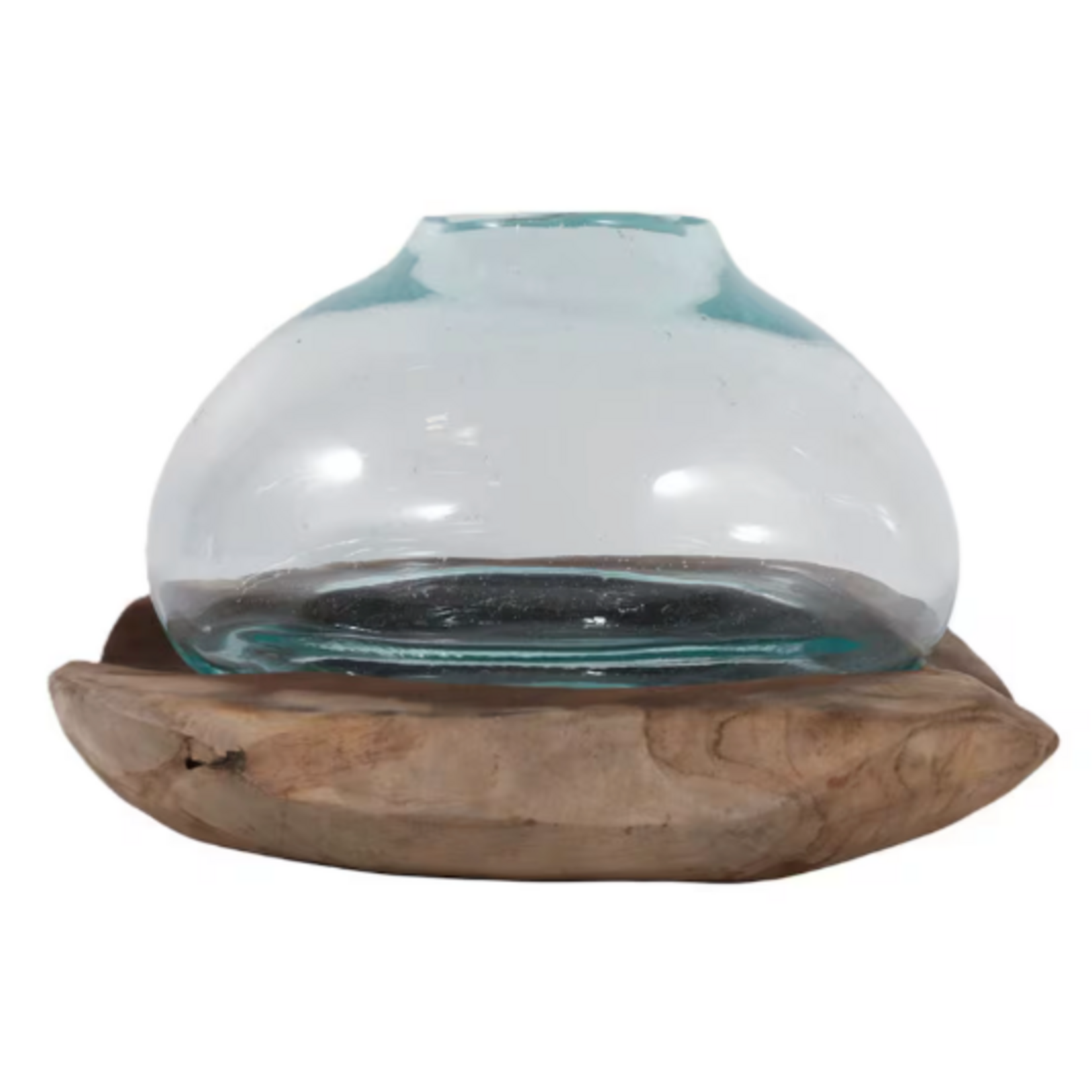 Outside The Box 12" Natural Teak Wood & Glass Cover Centerpiece